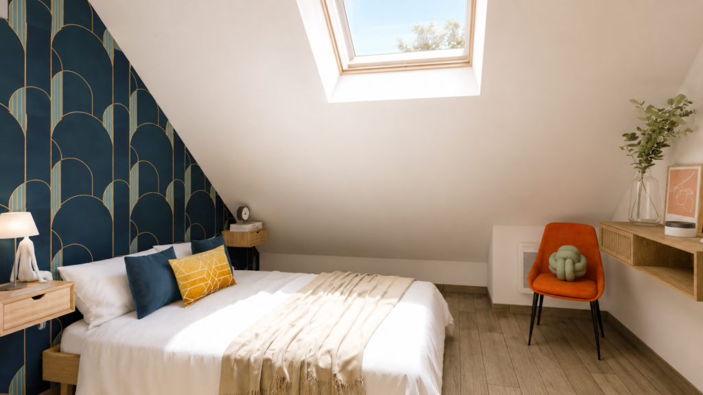 Décoration d’une chambre mansardée chaleureuse à Saint-Maur