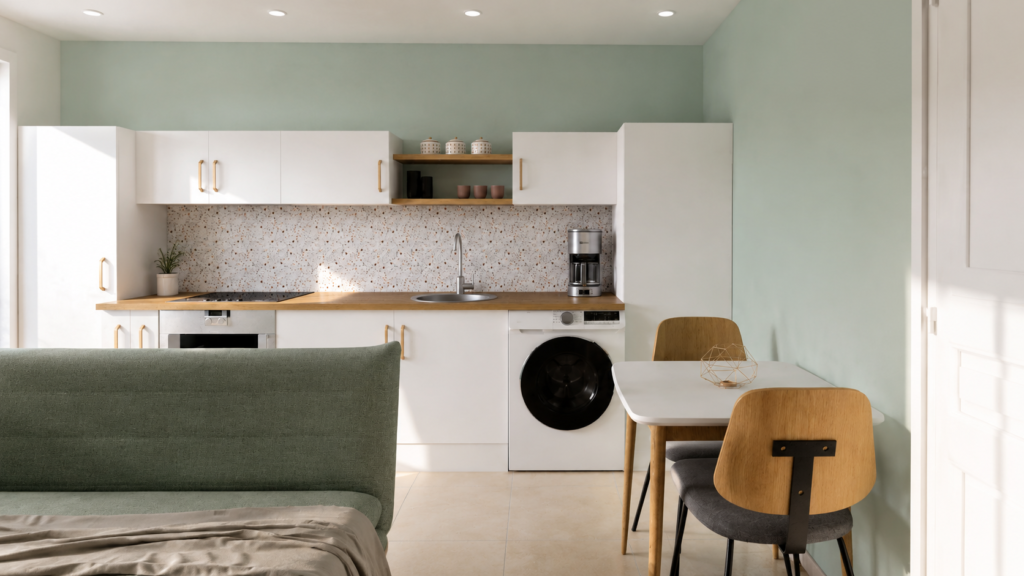 Cuisine ouverte sur séjour, projet réalisé par Makena Design
